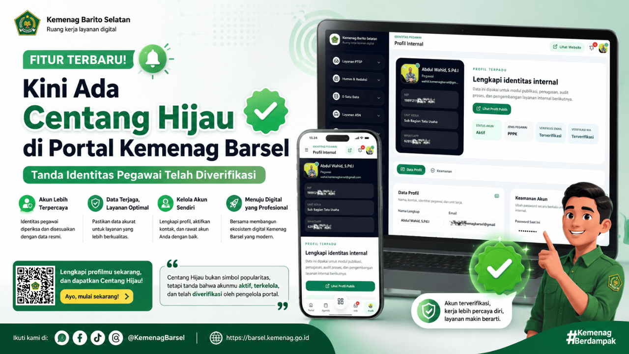 Kini Ada Centang Hijau di Portal Kemenag Barsel, Tanda Akun Pegawai Aktif dan Terverifikasi